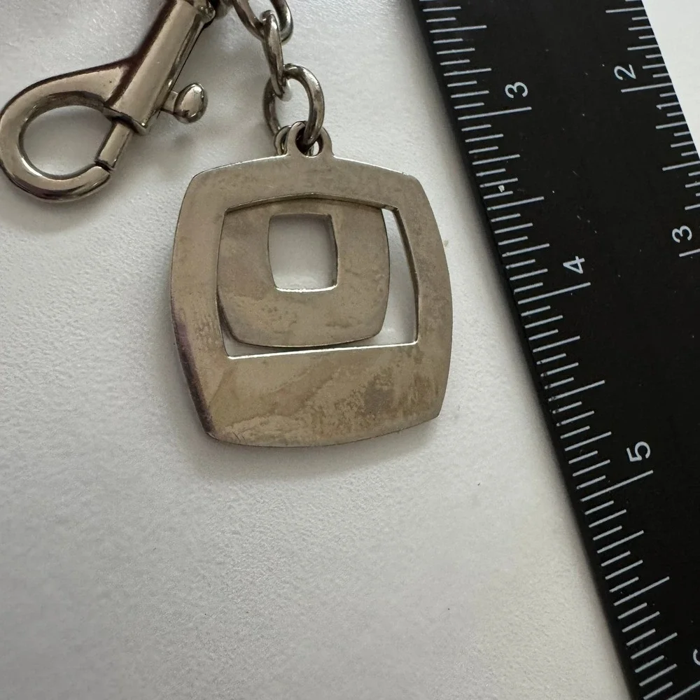 Rosetti Keychain Silver Tone Logo Square Black Enamel Modern‎ Key Ring
